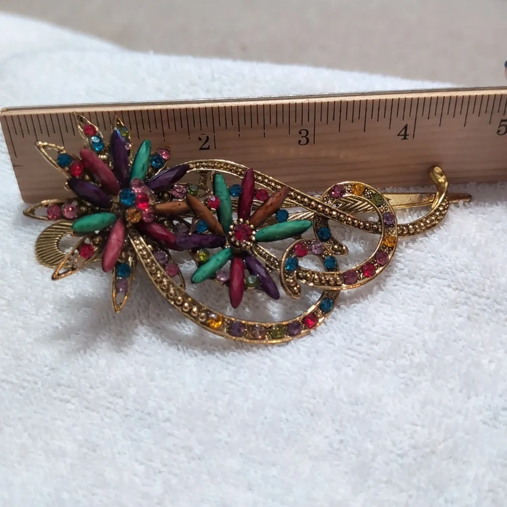 Vintage Art Deco Style Large Flower Rhinestone Hair Clip